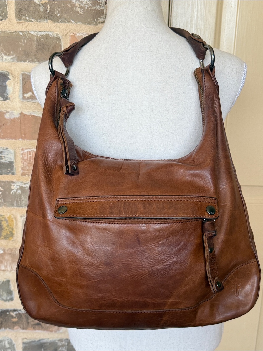 Frye Melissa Leather Hobo Shoulder Bag Distressed Brown
